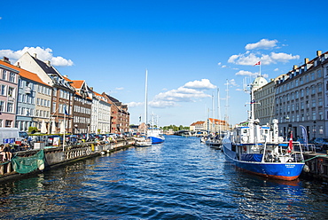 Fishing boats in Nyhavn, 17th century waterfront, Copernhagen, Denmark, Scandinavia, Europe