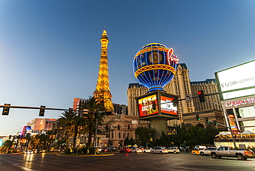 Eiffel Tower in the Paris Las Vegas Hotel at night, Las Vegas, Nevada, United States of America, North America