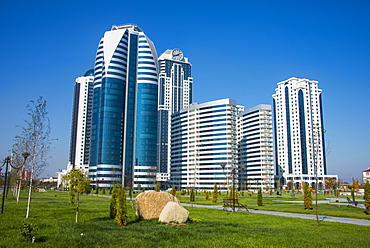 Modern business towers in downtown Grozny, Chechnya, Caucasus, Russia, Europe