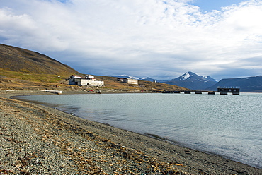 View over the old Russian coalmine in Colesbukta, Svalbard, Arctic, Norway, Scandinavia, Europe