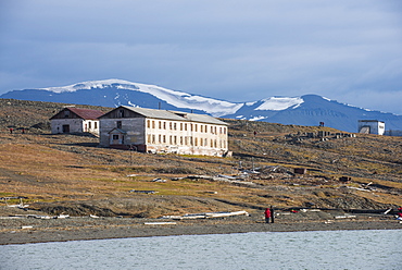 View over the old Russian coalmine in Colesbukta, Svalbard, Arctic, Norway, Scandinavia, Europe