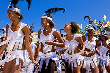 Costumed women dancing, Carnival, Mindelo, Sao Vicente, Cape Verde, Africa