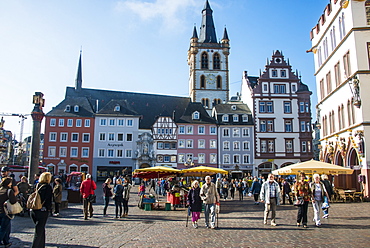 Main market in the center of medieval Trier, Moselle Valley, Rhineland-Palatinate, Germany, Europe