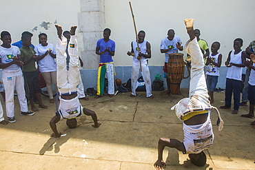 Young boys performing Capoeira in the city of Sao Tome, Sao Tome and Principe, Atlantic Ocean, Africa