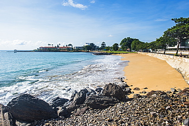 Beach in front of the Pestana five star hotel in the city of Sao Tome, Sao Tome and Principe, Atlantic Ocean, Africa