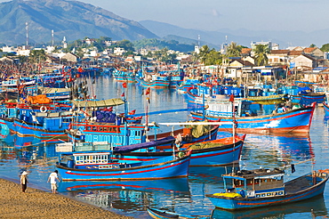 Colourful fishing boats at the habour of Nha Trang, Vietnam, Indochina, Southeast Asia, Asia