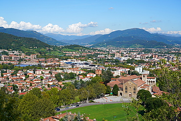 Bergamo lower town seen from Bergamo Alta, Lombardy, Italy, Europe