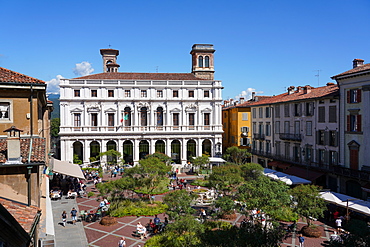 The Old Square and the New Palace of Bergamo, current seat of Angelo Mai Civic Library, Bergamo, Lombardy, Italy, Europe