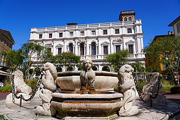 The New Palace of Bergamo, current seat of Angelo Mai Civic Library and Contarini Fountain, Bergamo, Lombardy, Italy, Europe