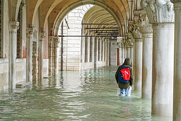 St. Mark's Square during the high tide in Venice, November 2019, Venice, UNESCO World Heritage Site, Veneto, Italy, Europe