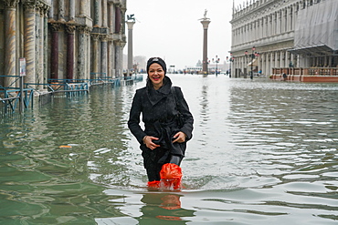 St. Mark's Square during the high tide in Venice, November 2019, Venice, UNESCO World Heritage Site, Veneto, Italy, Europe