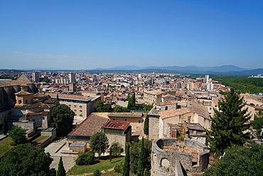 View of Girona from the old city walls, Girona, Catalonia, Spain, Europe