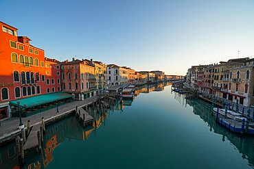 Reflections of the buildings in the calm water of the Grand Canal during Coronavirus lockdown, Venice, UNESCO World Heritage Site, Veneto, Italy, Europe