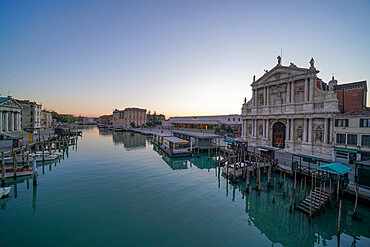 Venice railway station, Santa Maria di Nazareth church and the Grand Canal during Coronavirus lockdown, Venice, UNESCO World Heritage Site, Veneto, Italy, Europe