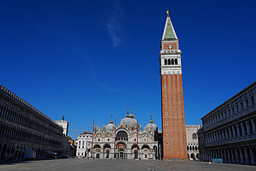 St. Mark's Square during Coronavirus lockdown, Venice, UNESCO World Heritage Site, Veneto, Italy, Europe