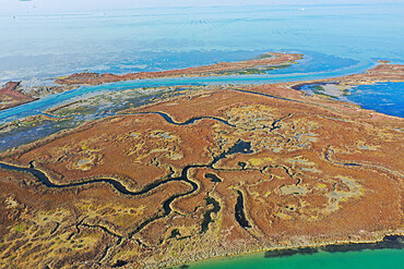 Aerial view of Venice Lagoon, canals and meanders, Venice, Veneto, Italy, Europe