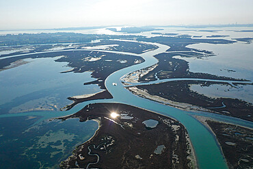 Aerial view of Venice Lagoon, canals and meanders, Venice, Veneto, Italy, Europe