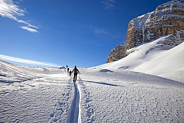 Ski touring, ski mountaineering in the Dolomites, Piz Boe, eastern Alps, Bolzano, South Tyrol, Italy, Europe