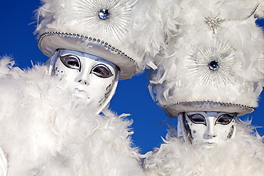 Masks at Venice Carnival in St. Mark's Square, Venice, Veneto, Italy, Europe