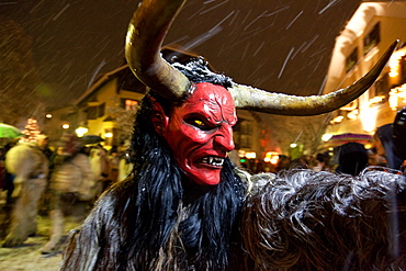 Krampus is a mythical creature recognized in Alpine countries, Campo Tures, South Tyrol, Bolzano, Italy, Europe