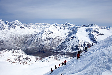 Ski touring in the Alps, ascent to Punta San Matteo, on the border of Lombardia and Trentino-Alto Adige, Italy, Europe