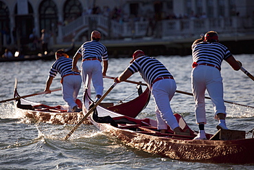 Champions regatta on gondolini during the Regata Storica 2009, Venice, Veneto, Italy, Europe