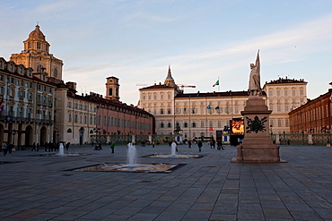 Piazza Castello, the main square in Turin, surrounded by Palazzo Madama and Palazzo Reale, Turin, Piedmont, Italy, Europe