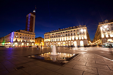 Piazza Castello, the main square in Turin, surrounded by Palazzo Madama and Palazzo Reale, Turin, Piedmont, Italy, Europe