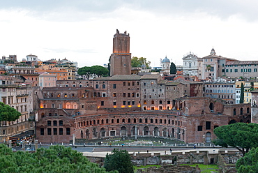 Via dei Fori Imperiali and Trajan's Forum ruins seen from Vittoriano monument, Rome, Lazio, Italy, Europe