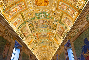 Frescoes on the ceiling of the Gallery of the Maps, Vatican Museums, Rome, Lazio, Italy, Europe