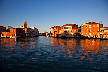 Murano island at sunset, Venice lagoon, Venice, Veneto, Italy, Europe