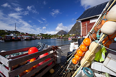 The fishing harbour of Sorvagen, Moskenesoy island, Lofoten archipelago, Nordland county, Norway, Scandinavia, Europe