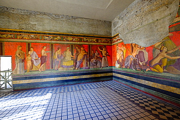 Roman frescoes at Villa of the Mysteries, Pompeii, UNESCO World Heritage Site, the ancient Roman town near Naples, Campania, Italy, Europe