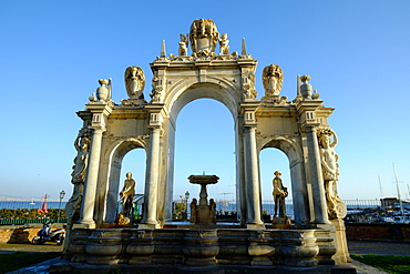 The Fontana del Gigante (Immacolatella) (Fountain of the Giant), a monumental fountain in Naples, Campania, Italy, Europe