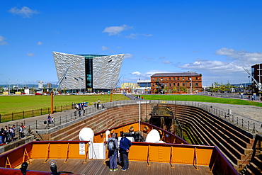 SS Nomadic, Belfast's Titanic Quarter with the Titanic Belfast Museum in the background, Belfast, Northern Ireland, United Kingdom, Europe