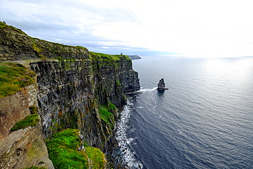 The Cliffs of Moher and Branaunmore sea stack, Burren region in County Clare, Munster, Republic of Ireland, Europe