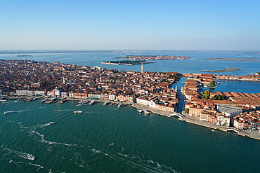 View of Venice from the helicopter, Venice Lagoon, UNESCO World Heritage Site, Veneto, Italy, Europe