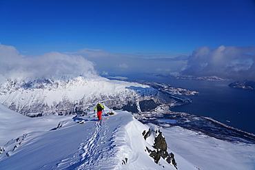 Ski touring in the Lyngen Alps, Lyngseidet, Lyngen peninsula, Troms County, Norway, Scandinavia, Europe