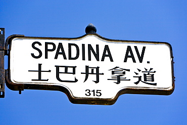 Spadina Avenue street sign in English and Chinese, Chinatown, Toronto, Ontario, Canada, North America