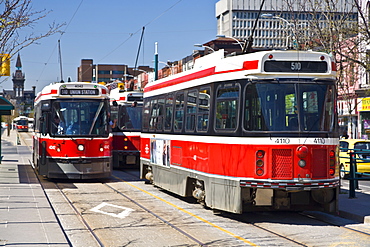 The 510 streetcar is one of eleven remaining streetcar routes in Toronto, Sadina Avenue, Toronto, Ontario, Canada, North America