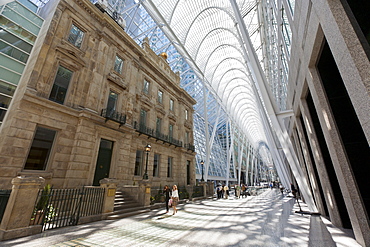 Pedestrians walking through the galleria atrium, Brookfield Place, previously known as BCE Place, Toronto, Ontario, Canada, North America