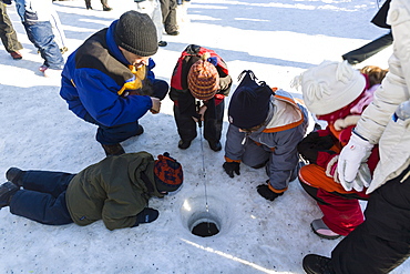 Ice fishing, Quebec Winter Carnival, Quebec City, Quebec, Canada, North America