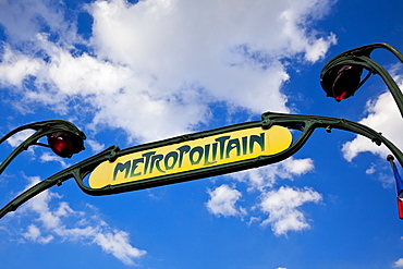 Original Art Nouveau sign for the Paris metro, Paris, France, Europe