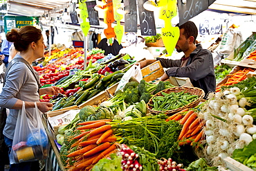 People shopping at market, Place Monge, Paris, France, Europe