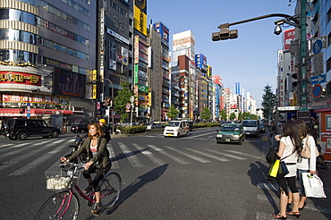 The wide Yasukuni-dori Street in the Kabukicho entertainment district, East Shinjuku, Tokyo, Japan, Asia