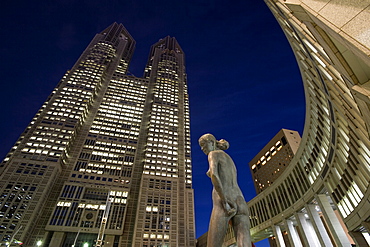 Twin towers of the Tokyo Metropolitan Government office building in West Shinjuku, Tokyo, Japan, Asia