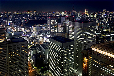 Night skyline view of Tokyo's endless urban sprawl and development near South Shinjuku, Tokyo, Japan, Asia