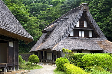 Thatched roof village residences at Nihon Minkaen (Open-air Folk House Museum) in Kawasaki, Japan, Asia