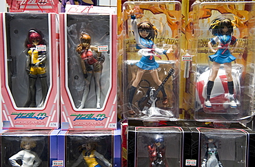 Dolls of popular animated characters are favorite collectables for those who enjoy otaku culture in Akihabara, Japan, Asia