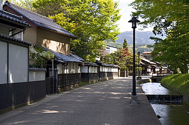 Quaint street lined with traditional residences in Matsushiro town, Nagano Prefecture, Japan, Asia